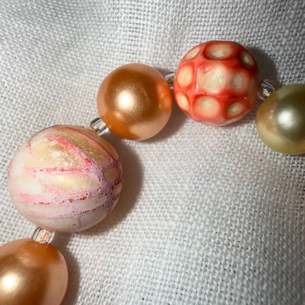 Vintage 1950s Art Glass Pearl Necklace Set 34” C Clasp &‎ 25” Layered Coral Pink